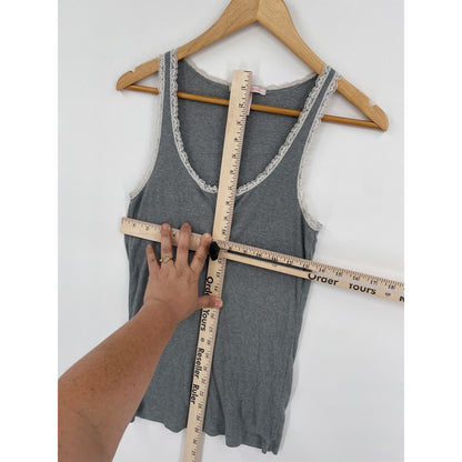 Victoria Secret Lace Trim Coquette Y2K Soft Girl Grey Ribbed Tank Med