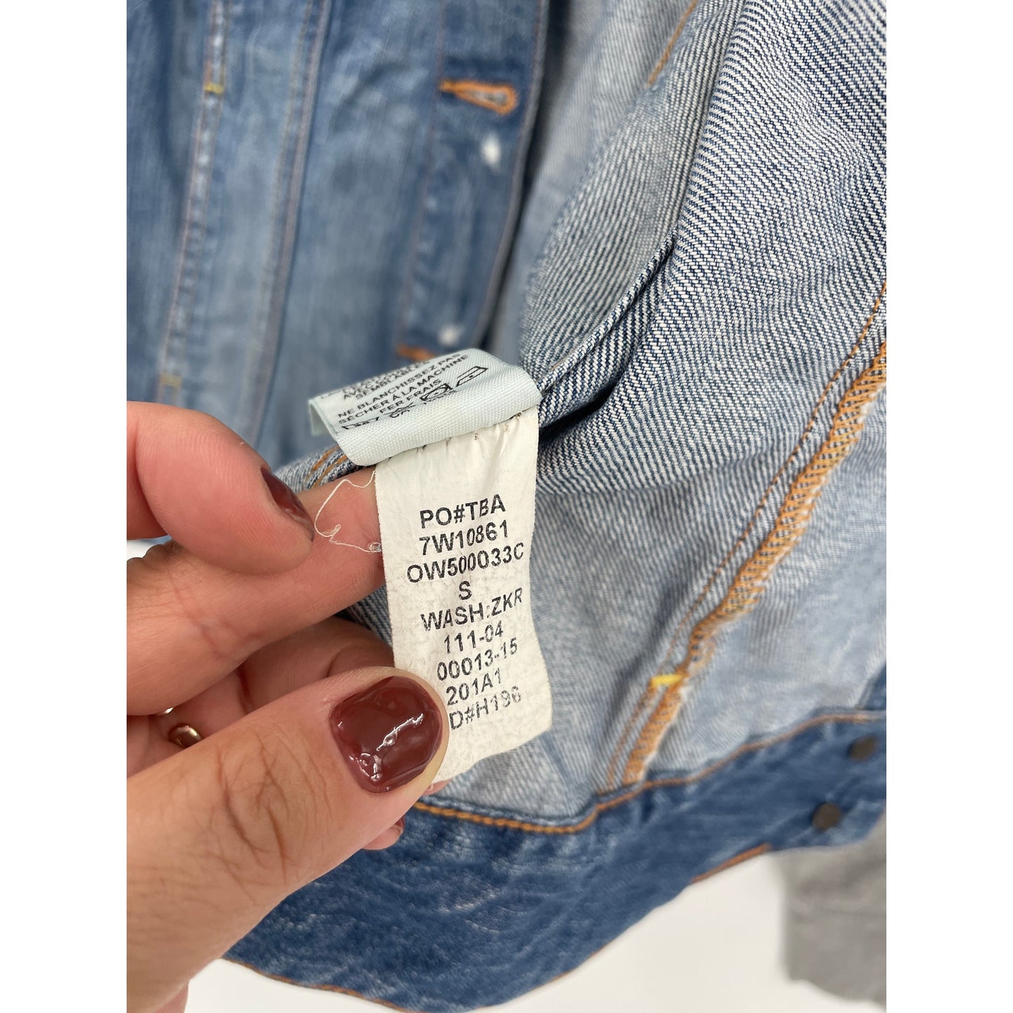 Lucky Brand Distressed 100% Cotton Denim Jacket with Grey Sweater Sleeves Small
