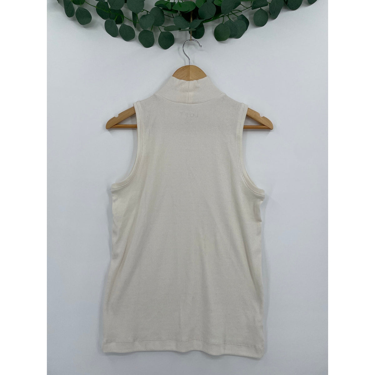 LOFT Off White Ribbed Sleeveless Mock Neck Tank Large