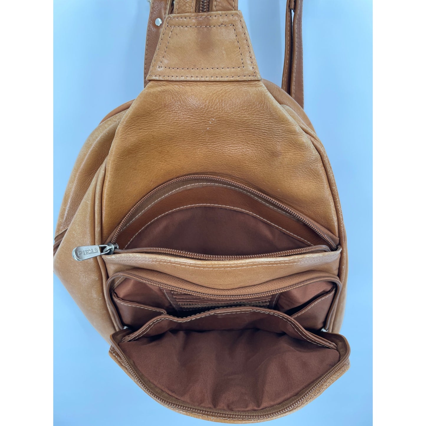 Piel Genuine Leather 2 Pocket Sling Back Pack Honey Color