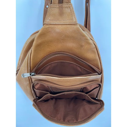 Piel Genuine Leather 2 Pocket Sling Back Pack Honey Color
