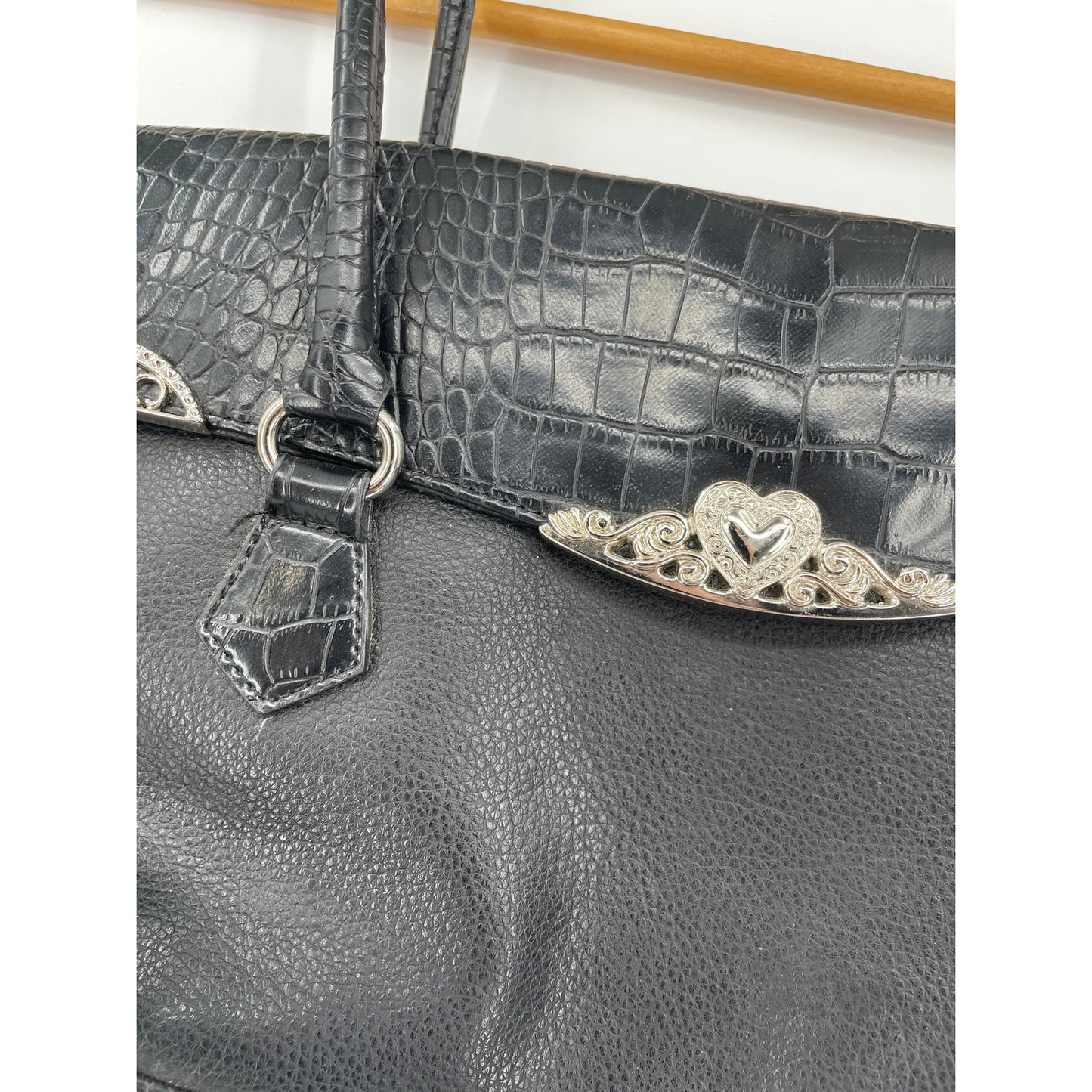 Vintage Style Black Vegan Crocodile Leather Shoulder Bag