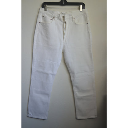 White AGOLDE 30 Los Angeles Riley High Rise Straight Crop Jeans