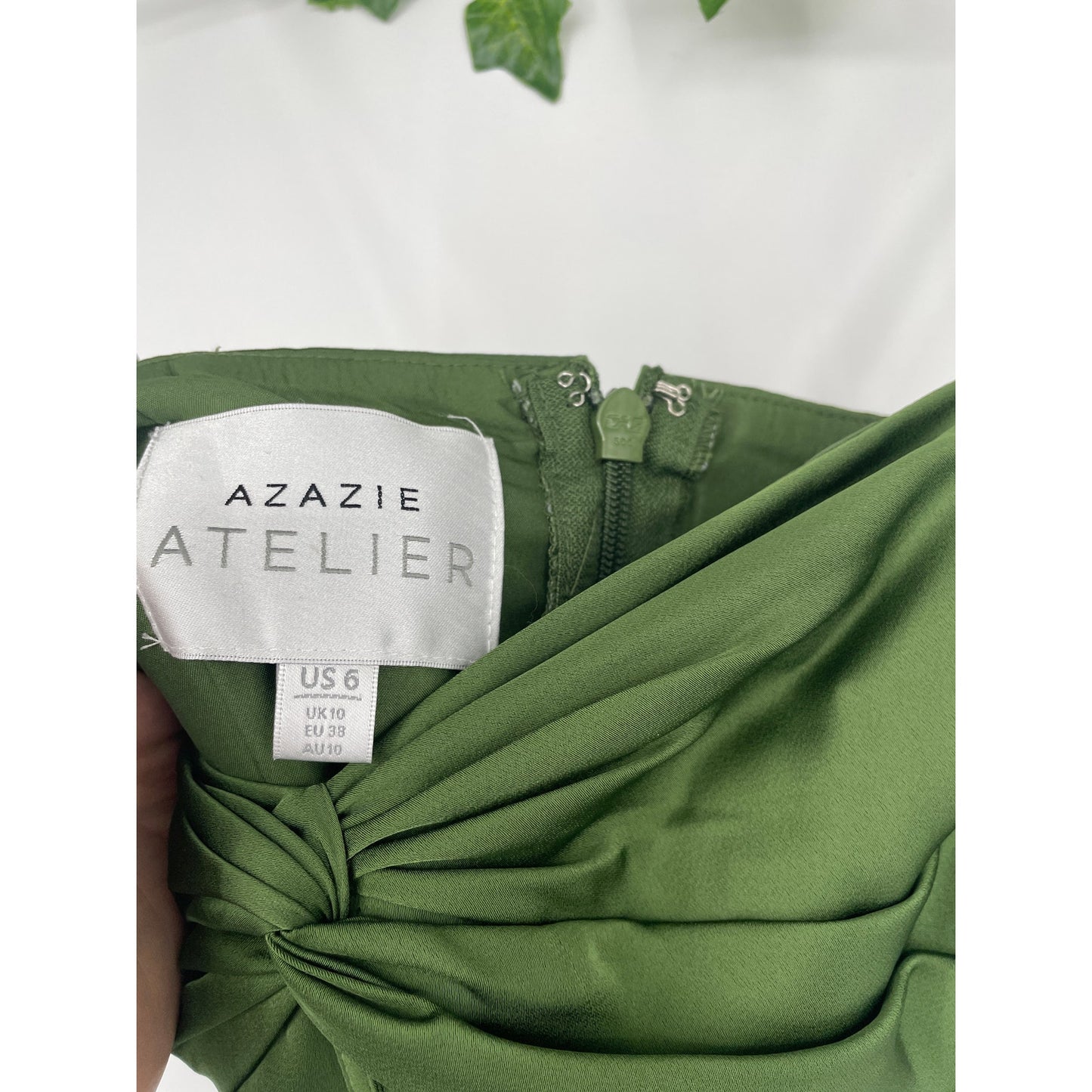 Azazie Tylah Olive Green Long Pleated NWT Prom Dress 6