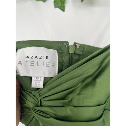Azazie Tylah Olive Green Long Pleated NWT Prom Dress 6