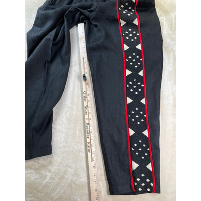Unisex Vintage NIA Linen Cotton Black and Red Tribal Ethnic Shirt & Pant Set Suit M