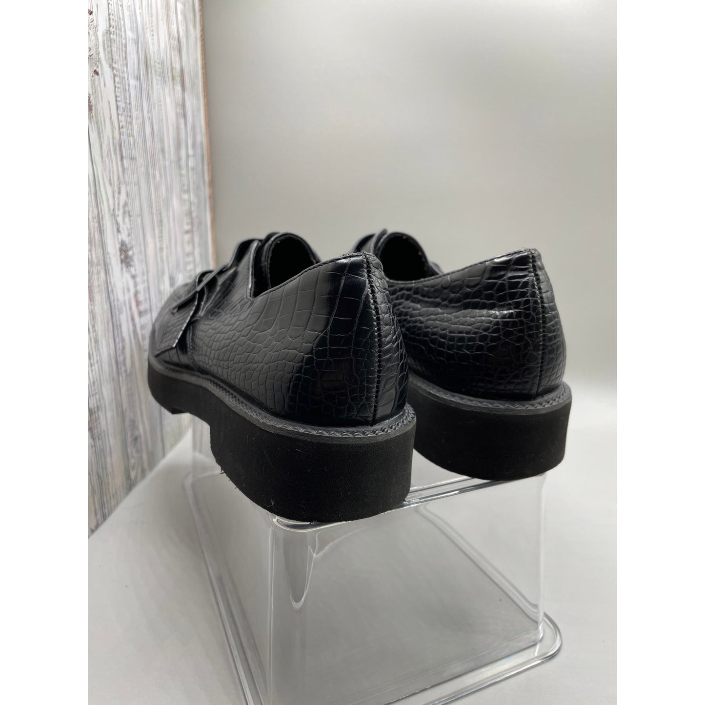 Asos Design Macaroon Flatform Monk Shoes Black Crocodile Woman’s Chunky Loafer 9