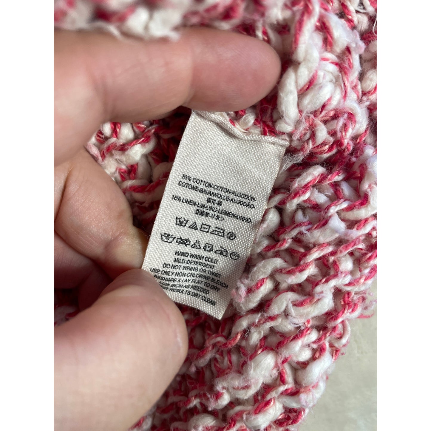 Free People Womans Stretchy Red & Cream V Neck Knit Sweater Top M