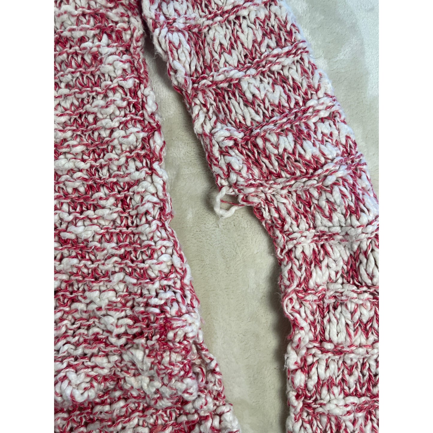 Free People Womans Stretchy Red & Cream V Neck Knit Sweater Top M