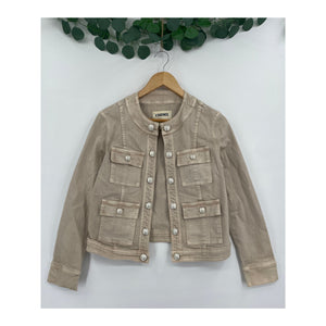 L'Angence Yari Collarless Open Front Four Flap Pockets Jacket Small