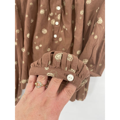 a.n.a a new approach 100% Cotton Brown Flowy Floral BOHO Off The Shoulder Fit Blouse Large