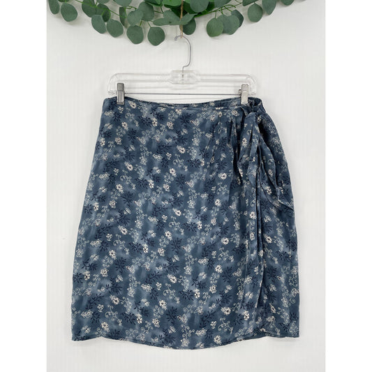 Barrie Pace LTD Vintage 100% Silk Blue Paisley Floral Cottage Wrap Midi Skirt 12