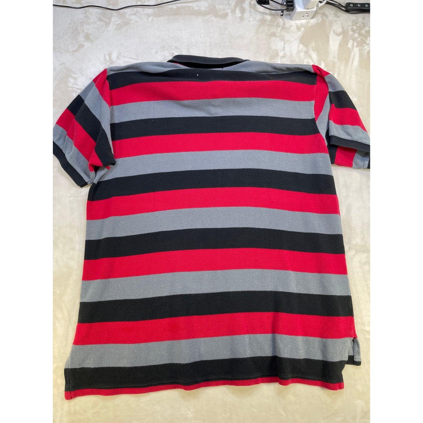 Vintage Red Grey & Black Stripped Mens Polo Short XL