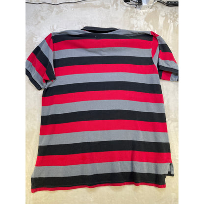 Vintage Red Grey & Black Stripped Mens Polo Short XL