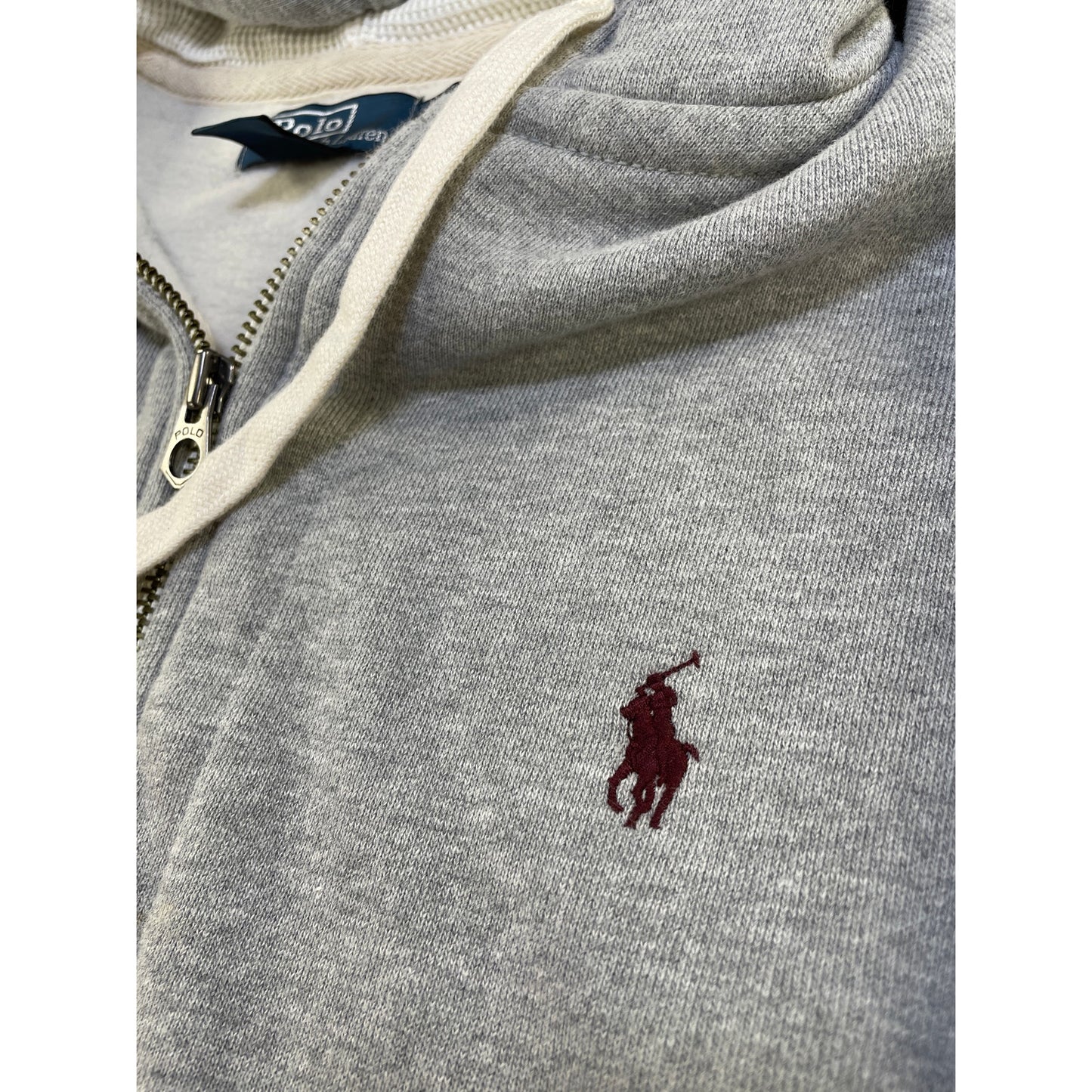 POLO RALPH LAUREN Vintage Stone Grey Full Zip Men’s Thermal Lined Hoodie Sweater XXL
