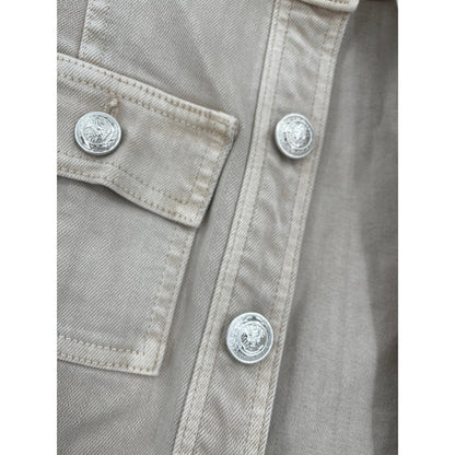 L'Angence Yari Collarless Open Front Four Flap Pockets Jacket Small