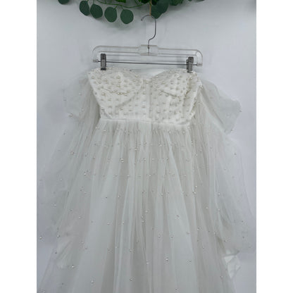 Fairytale Romantic Pearl Embellished Tule Off The Shoulder Wedding Dress Size 5