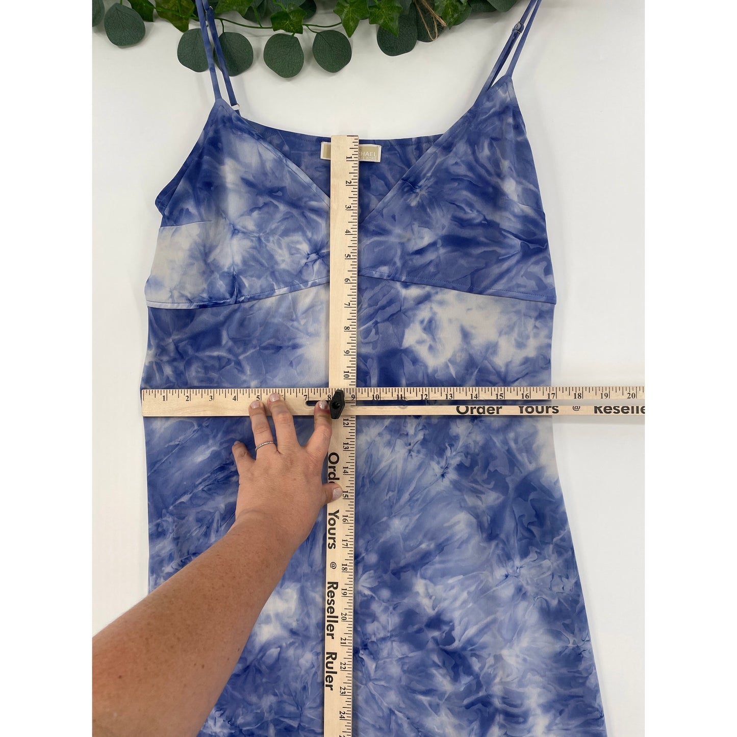 Micheal Kors Blue White Tie Dye Maxi V-Neck Dress