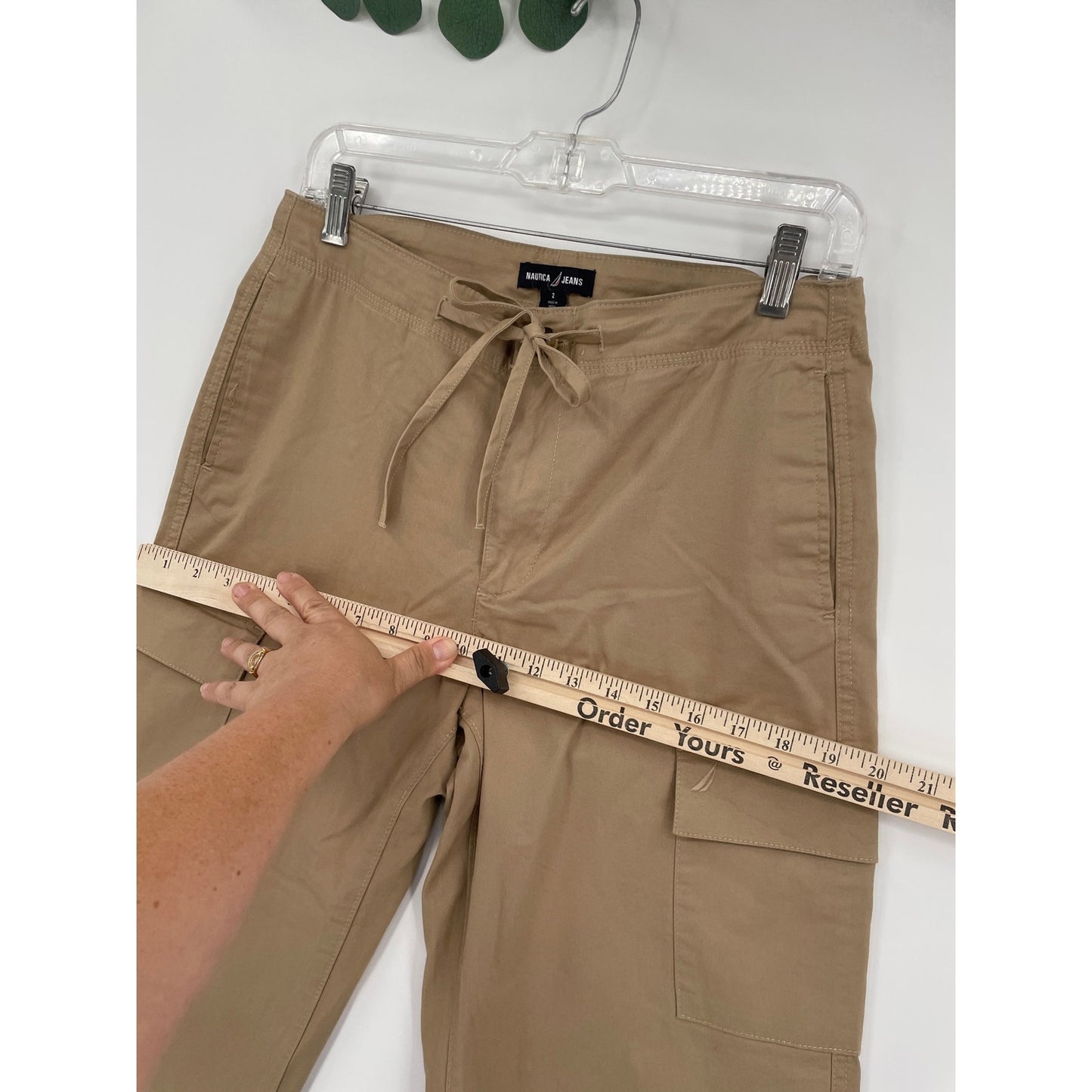 NWOT Nautica Woman Wide Leg Cargo Khaki Pull On Zipper Draw String Pant