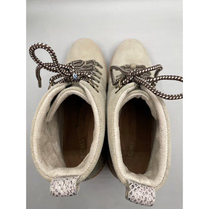 New Toms Wedge Lace Up Tan Woman’s Platform Boots 8