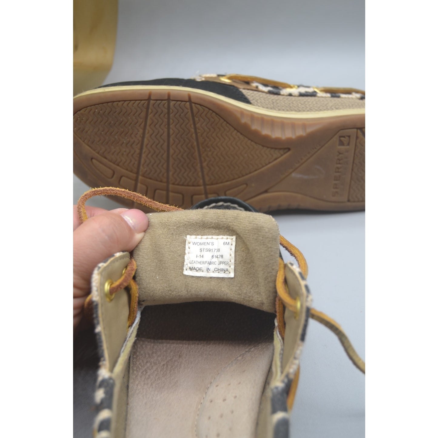 Sperry Top Sider Woman Animal Print Loafer Leather Laces Size 6