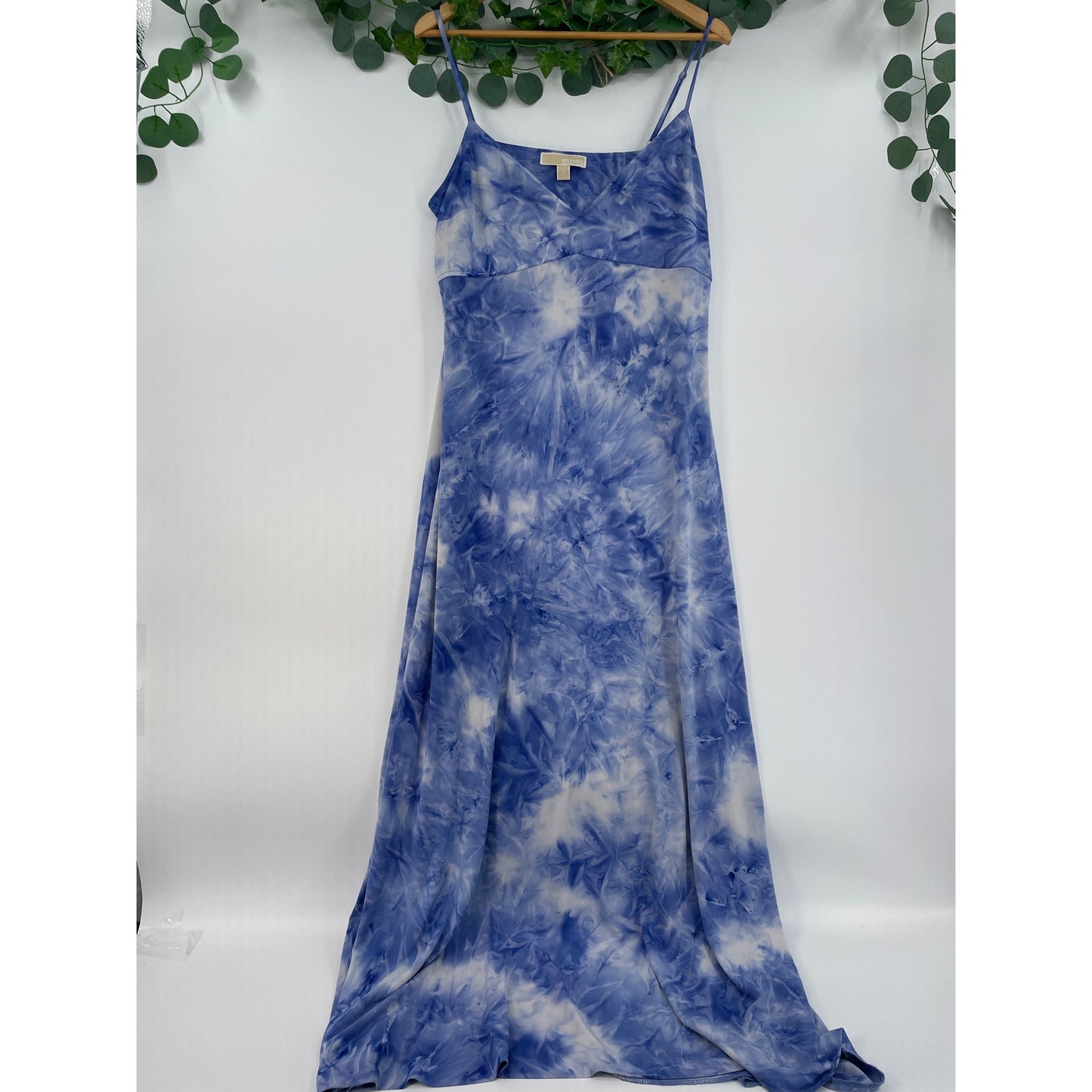 Micheal Kors Blue White Tie Dye Maxi V-Neck Dress