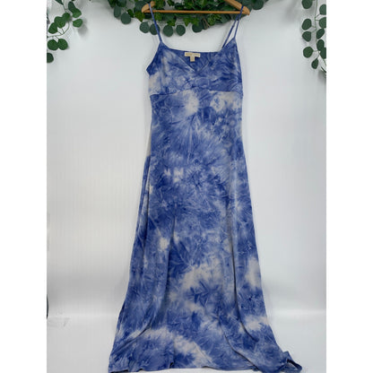Micheal Kors Blue White Tie Dye Maxi V-Neck Dress