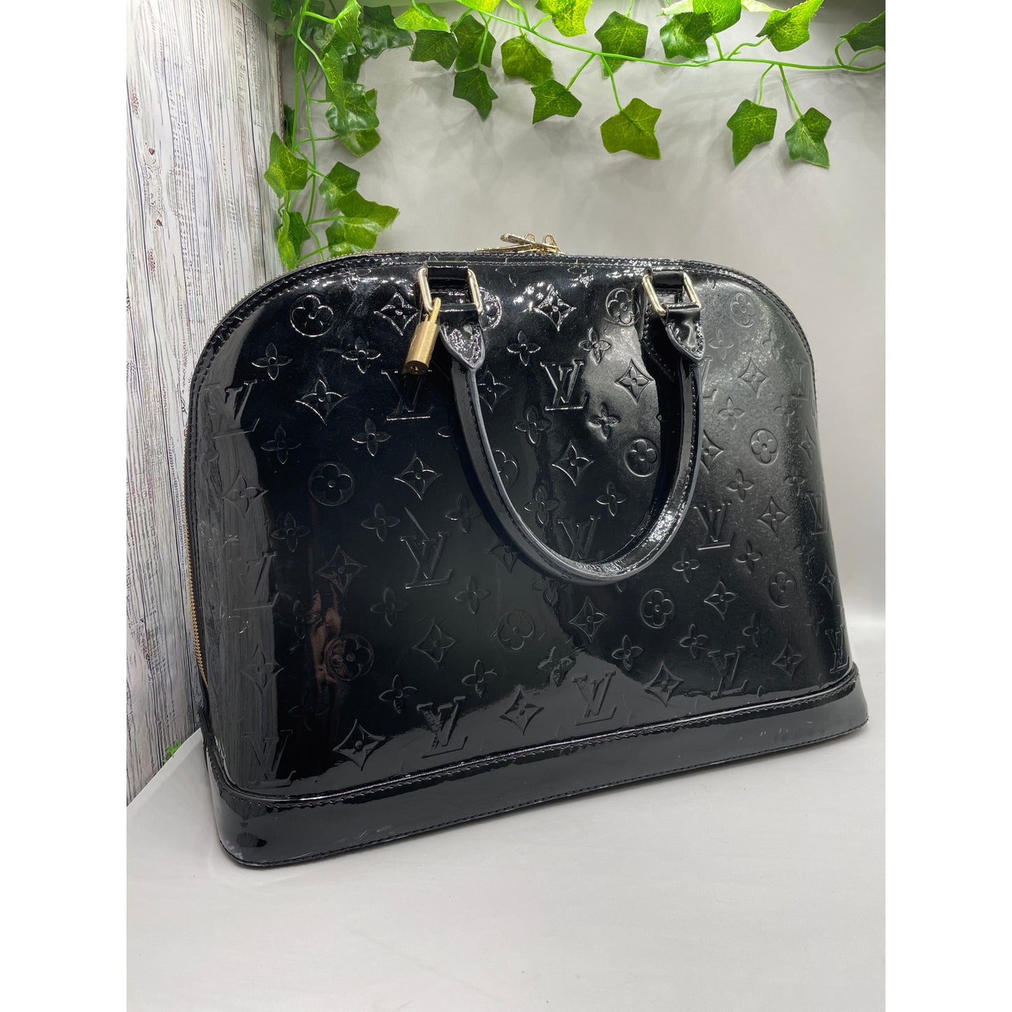 Louis Vuitton Black Patton Leather Vernis Alma GM Noir Magnetique Designer Bag