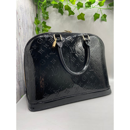 Louis Vuitton Black Patton Leather Vernis Alma GM Noir Magnetique Designer Bag