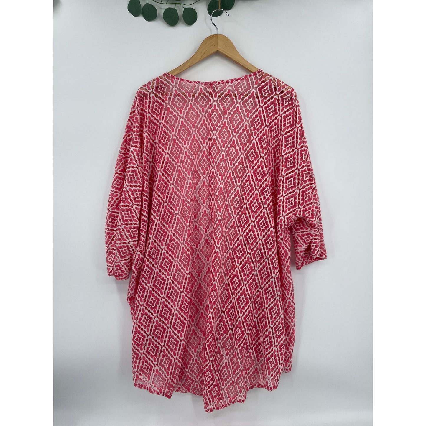 LulaRoe Womans Coral Pink White Lace Style Kimono Duster Coverup Large