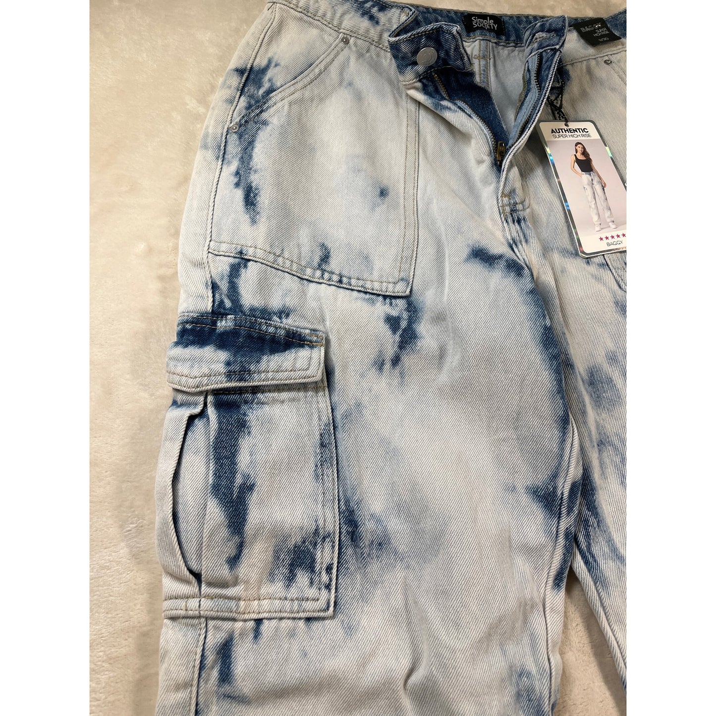 Simple Society NWT Acid Super High Rise Baggy Fit Cargo Woman Pants 11/30