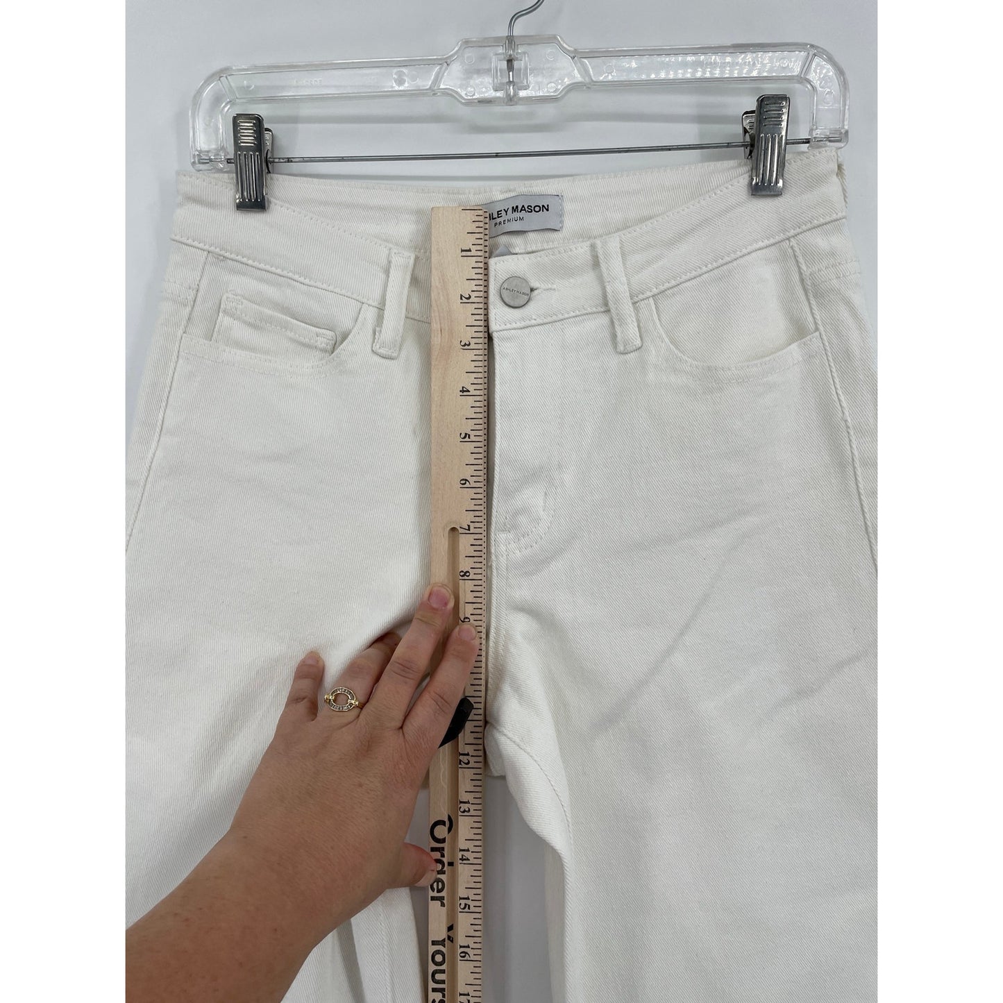Ashley Mason Premium Off White High Rise Wide Leg Zipper Denim Jeans 5/27