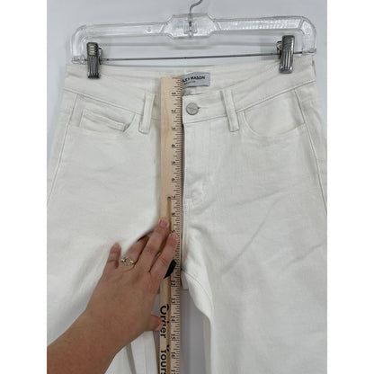 Ashley Mason Premium Off White High Rise Wide Leg Zipper Denim Jeans 5/27