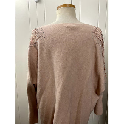 Siren Lily Jeweled Long Sleeve Crochet Woman’s Sweat Blouse Size 2XL