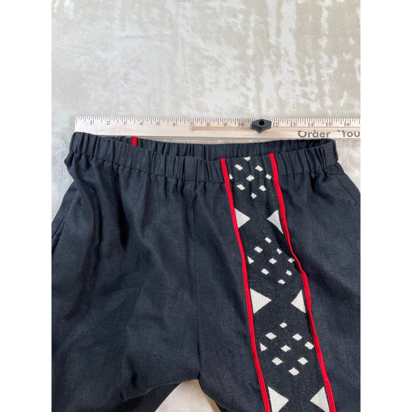 Unisex Vintage NIA Linen Cotton Black and Red Tribal Ethnic Shirt & Pant Set Suit M