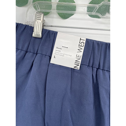 NWT Nine West Mid Rise Navy Blue Dress Womans Straight Waist Shorts Size L