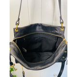 Fossil Black Leather Purse Double Straps Brass Studs