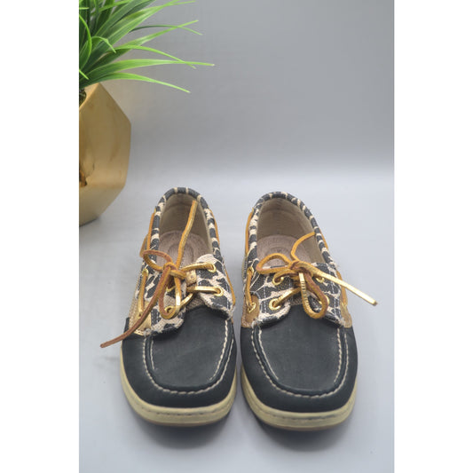 Sperry Top Sider Woman Animal Print Loafer Leather Laces Size 6