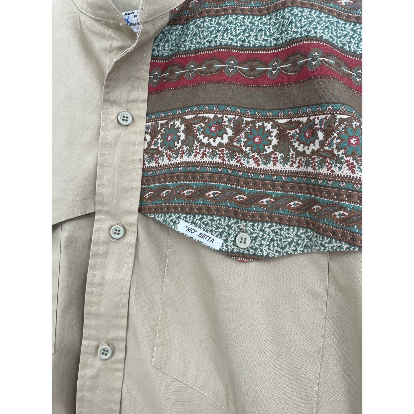 VTG Maury Tates Mo Betta Western Mens Brown and Tan Button Down Shirt Size 17/36