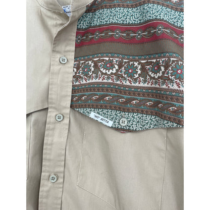 VTG Maury Tates Mo Betta Western Mens Brown and Tan Button Down Shirt Size 17/36