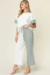 Woman's Style Collection Double Take Full Size Texture Contrast T-Shirt and Wide Leg Pants Set