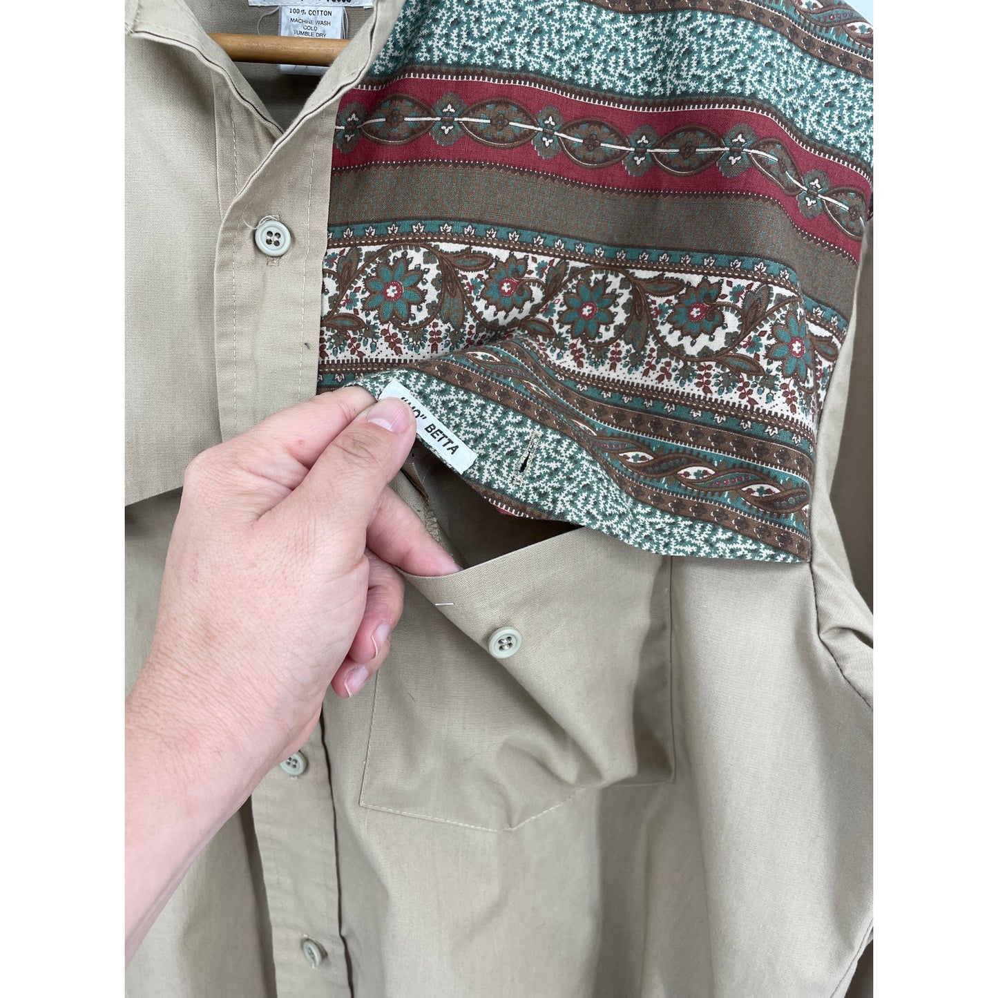VTG Maury Tates Mo Betta Western Mens Brown and Tan Button Down Shirt Size 17/36