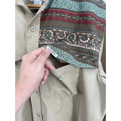 VTG Maury Tates Mo Betta Western Mens Brown and Tan Button Down Shirt Size 17/36