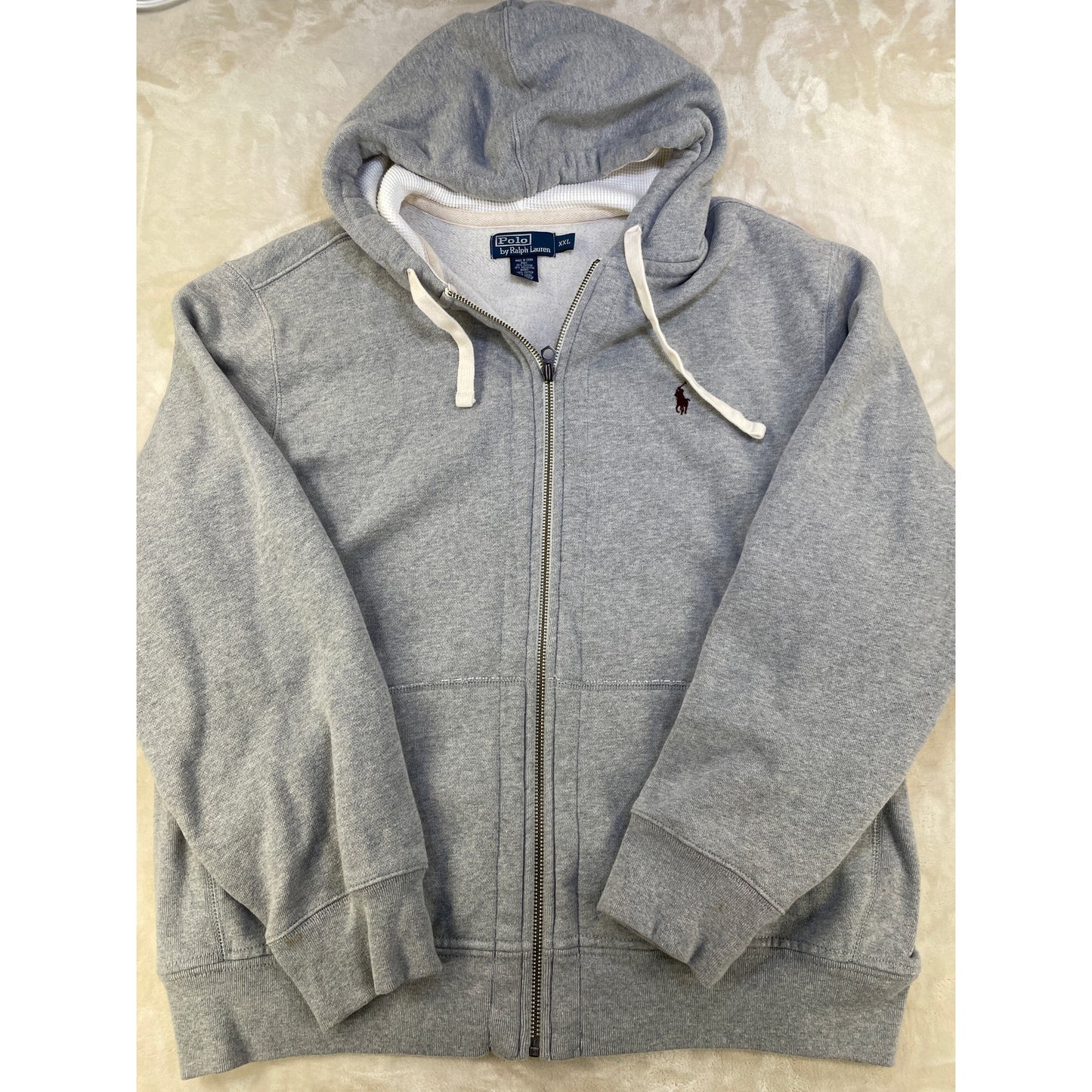 POLO RALPH LAUREN Vintage Stone Grey Full Zip Men’s Thermal Lined Hoodie Sweater XXL