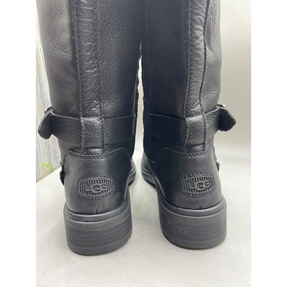 UGG NWOB Black Pebble Leather Harrison Tall Zipper Riding Boots 9