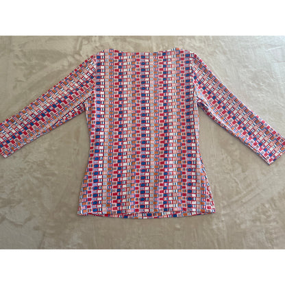 J. McLaughlin Catalina Cloth 3/4 Sleeve Signature Top Geometric Multicolor XS