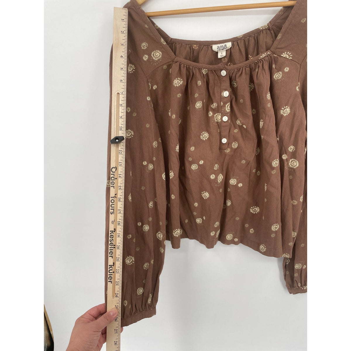 a.n.a a new approach 100% Cotton Brown Flowy Floral BOHO Off The Shoulder Fit Blouse Large