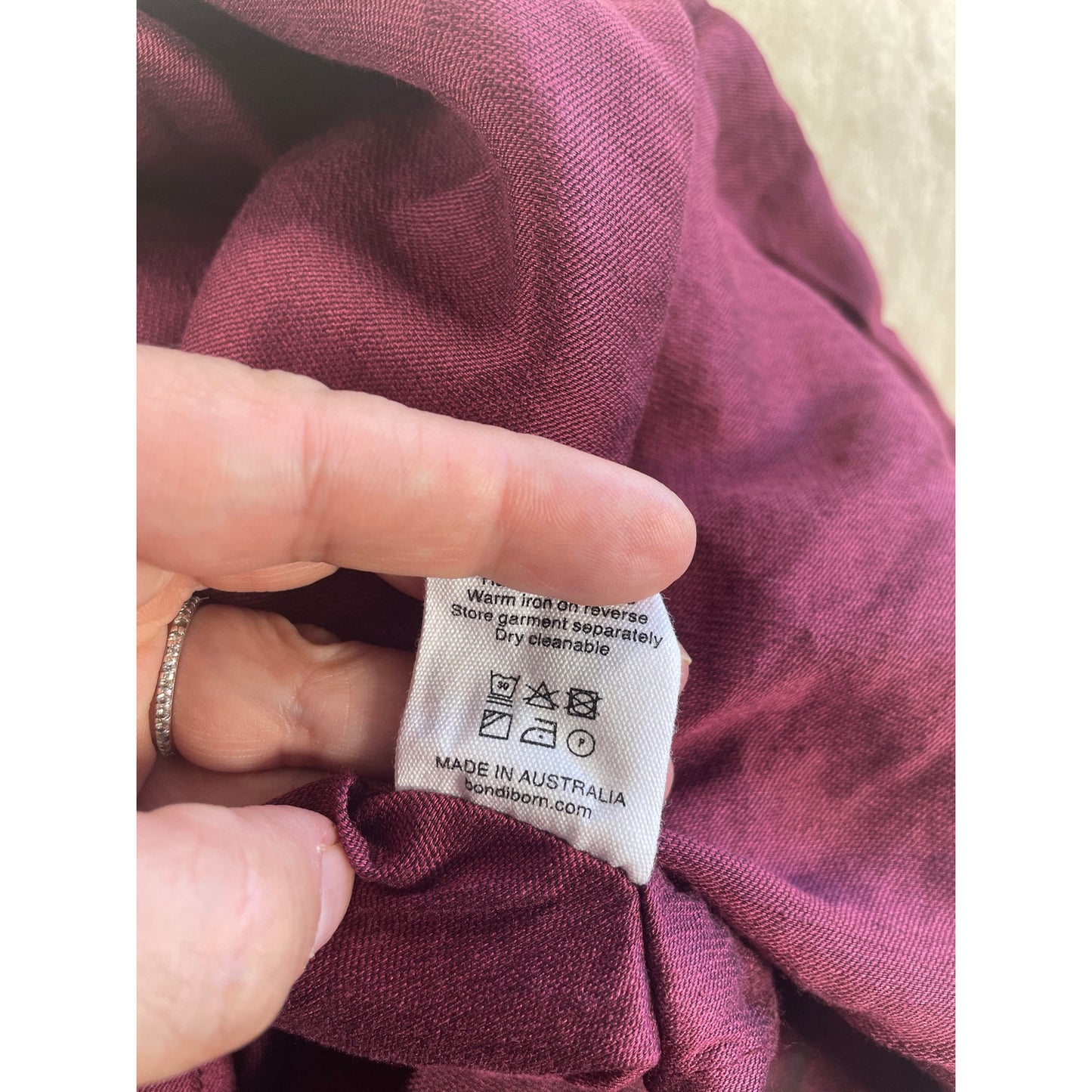 Bondi Born Organic Bulgarian Linen Burgundy Woman’s Wrap Tie Dress Made in Australia Large