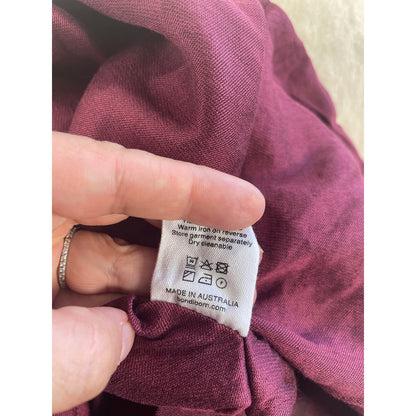 Bondi Born Organic Bulgarian Linen Burgundy Woman’s Wrap Tie Dress Made in Australia Large