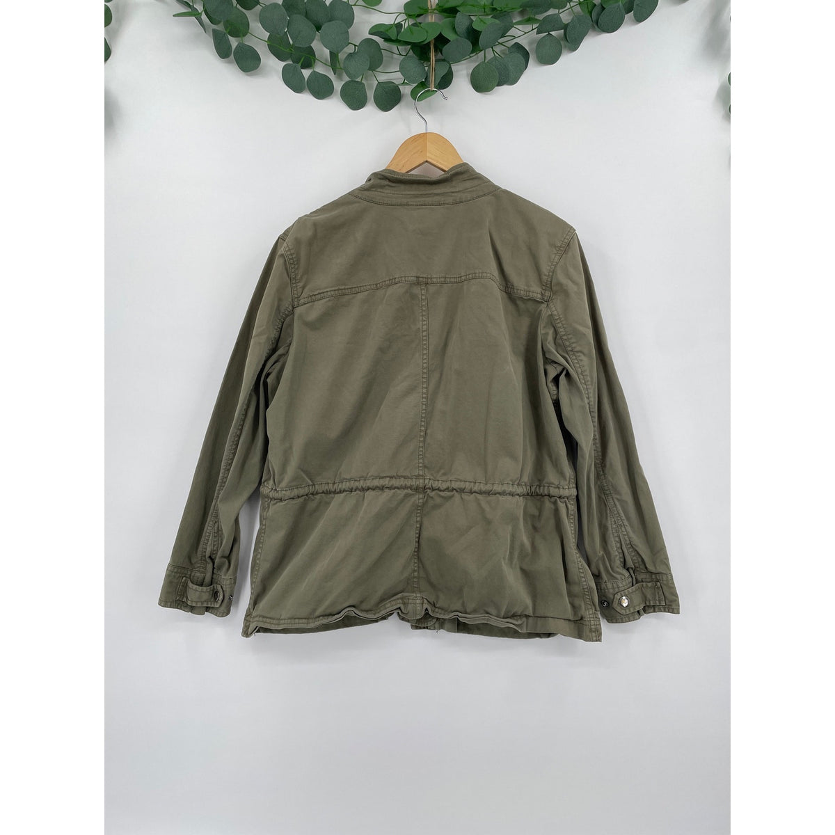Style & CO Olive Green Cotton Utility Cargo Jacket Zipper Button  PXL